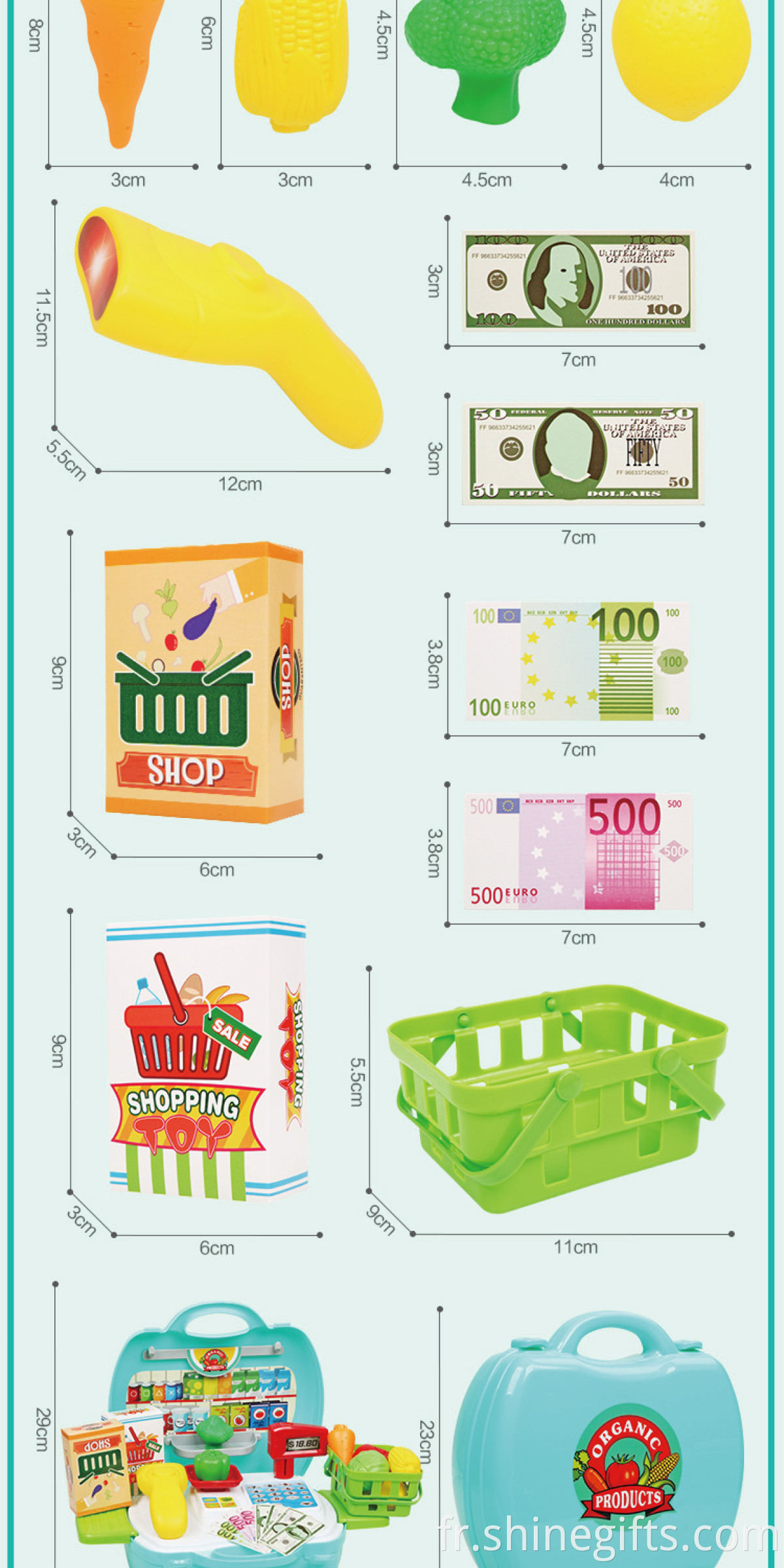 Plastic supermarket vegetables and fruits toys